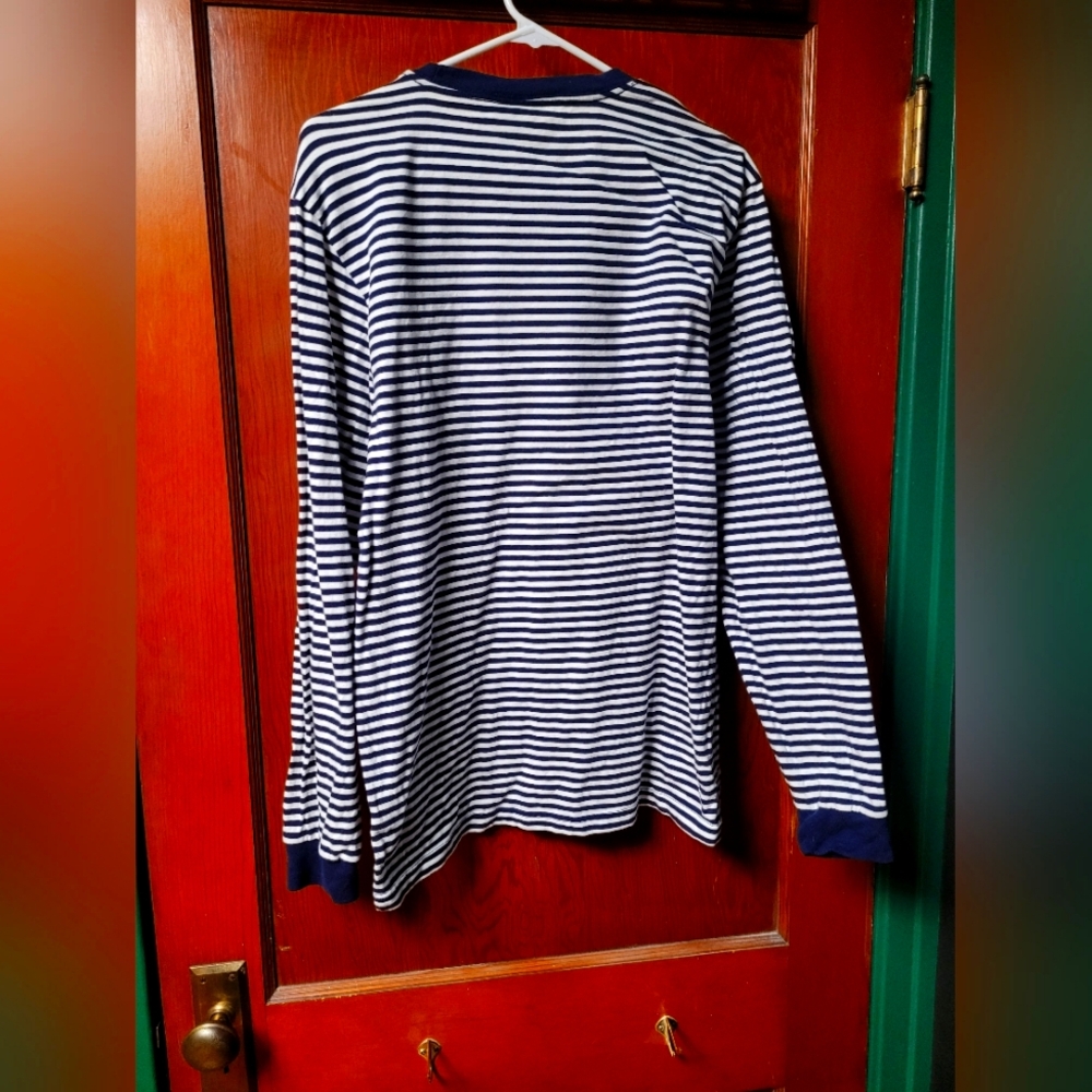 Teddy Fresh Navy White Striped Long Sleeve Ringer-T Shirt L - Picture 2 of 4